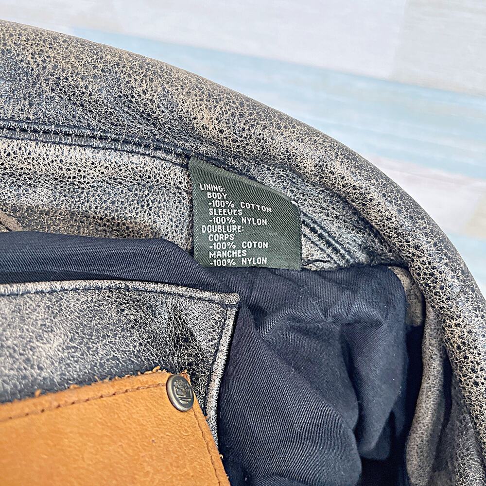 Timberland 100% Cowhide Leather Distressed Jacket Brown Zip Up Vintage Mens XL - Picture 10 of 10